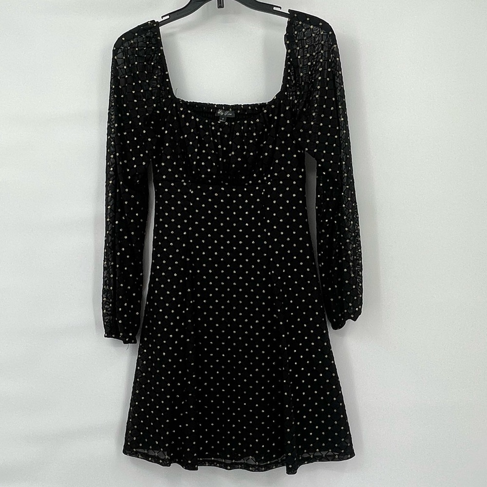 Lily Rose black gold polka dot long sleeve mini dress
